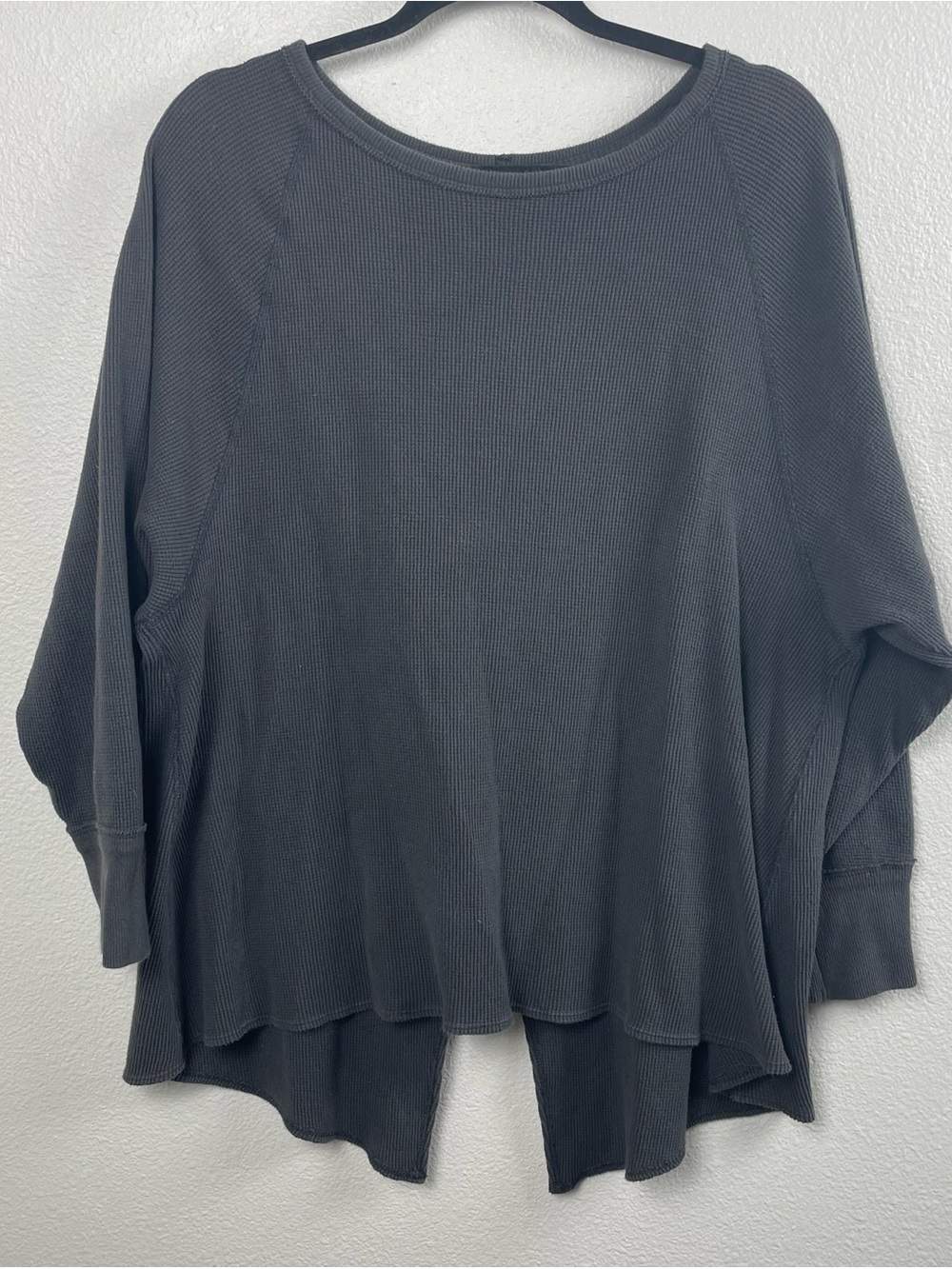 We The Free Charcoal Gray Waffle Knit Long Sleeve Top